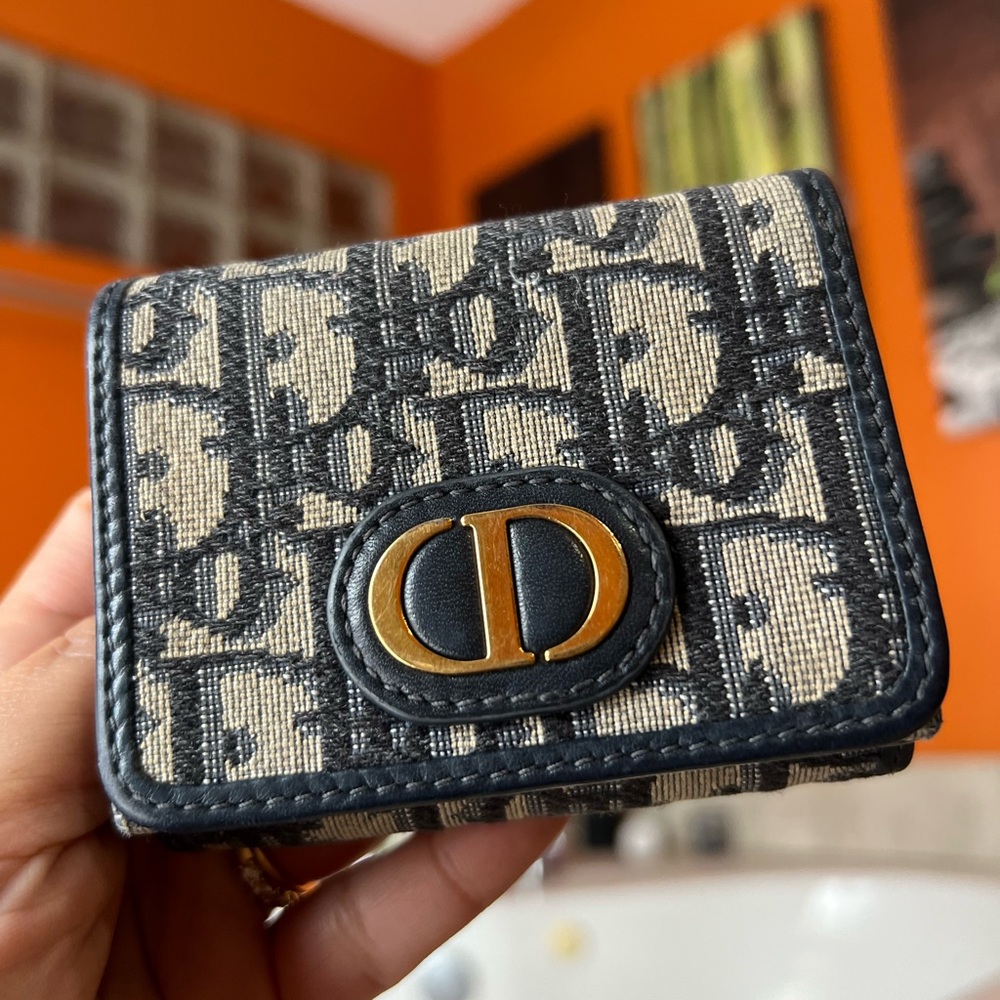 SOLD Dior Oblique Tri-fold Canvas Navy Wallet